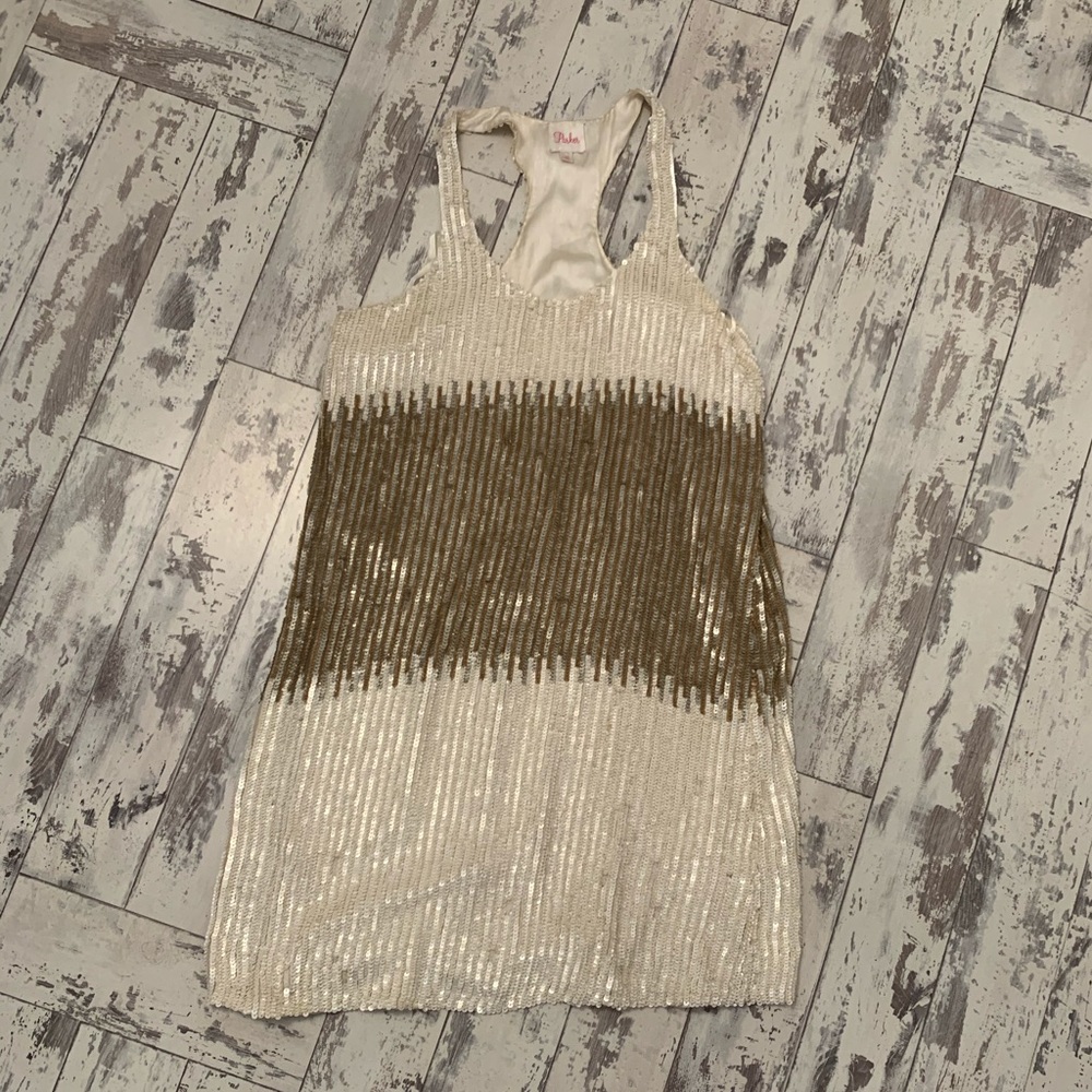 Parker sequin dress cream and gold XS